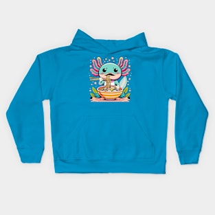 Cute Axolotl Eating Ramen Chibi Anime Manga Colorful Design Kids Hoodie